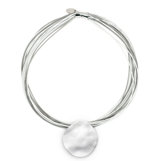 Sea Lily Piano Wire and Silver Disc Necklace-NEW