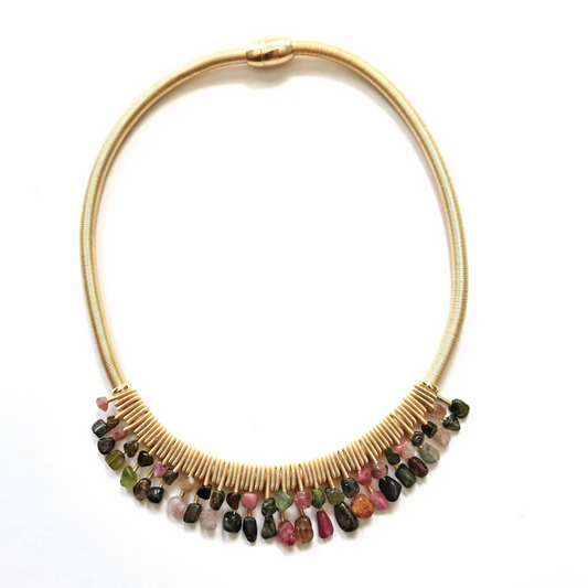 Sea Lily Industrial Gold Ring/Tourmaline Necklace-NEW