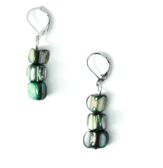 Sea Lily Green Nugget Stacked Bead Earrings-NEW COLOR