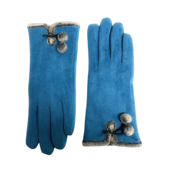 Microsuede Gloves with Pom Pom