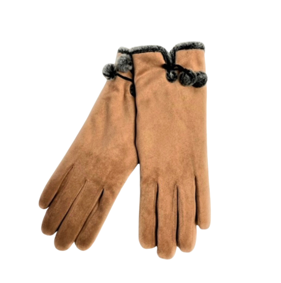 Microsuede Gloves with Pom Pom