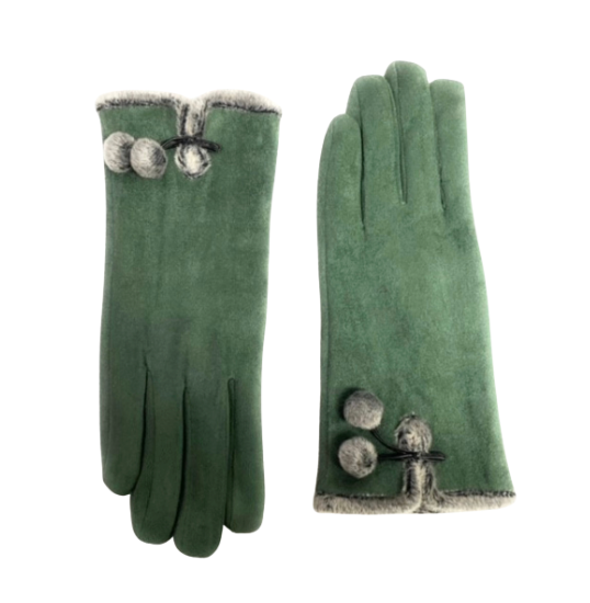 Microsuede Gloves with Pom Pom