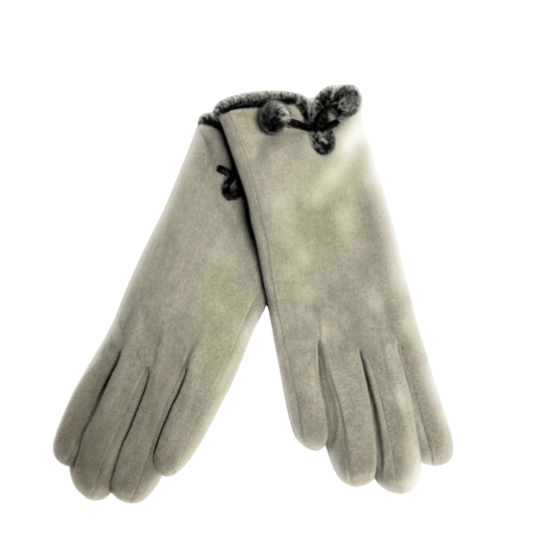 Microsuede Gloves with Pom Pom