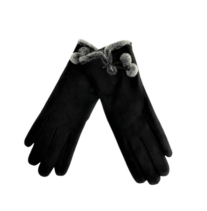 Microsuede Gloves with Pom Pom