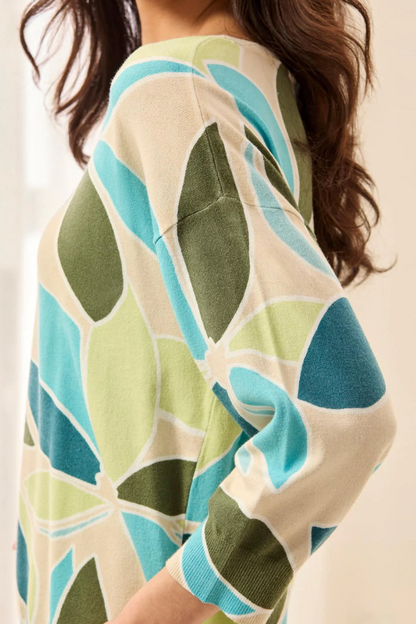 Tribal Soft Yarn Three-Quarter Sleeve Crewneck Sweater
