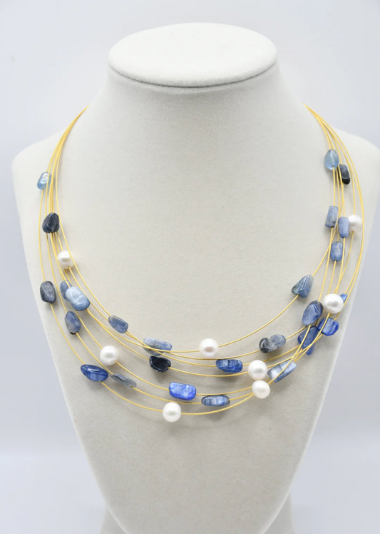 Sea Lily Gold Tone Wire Necklace with Kyanite
