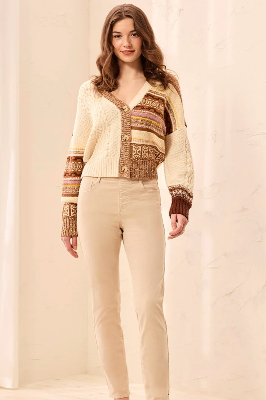 Tribal Micro Cord Pull On Slim Ankle Pant
