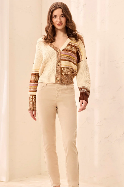 Tribal Micro Cord Pull On Slim Ankle Pant