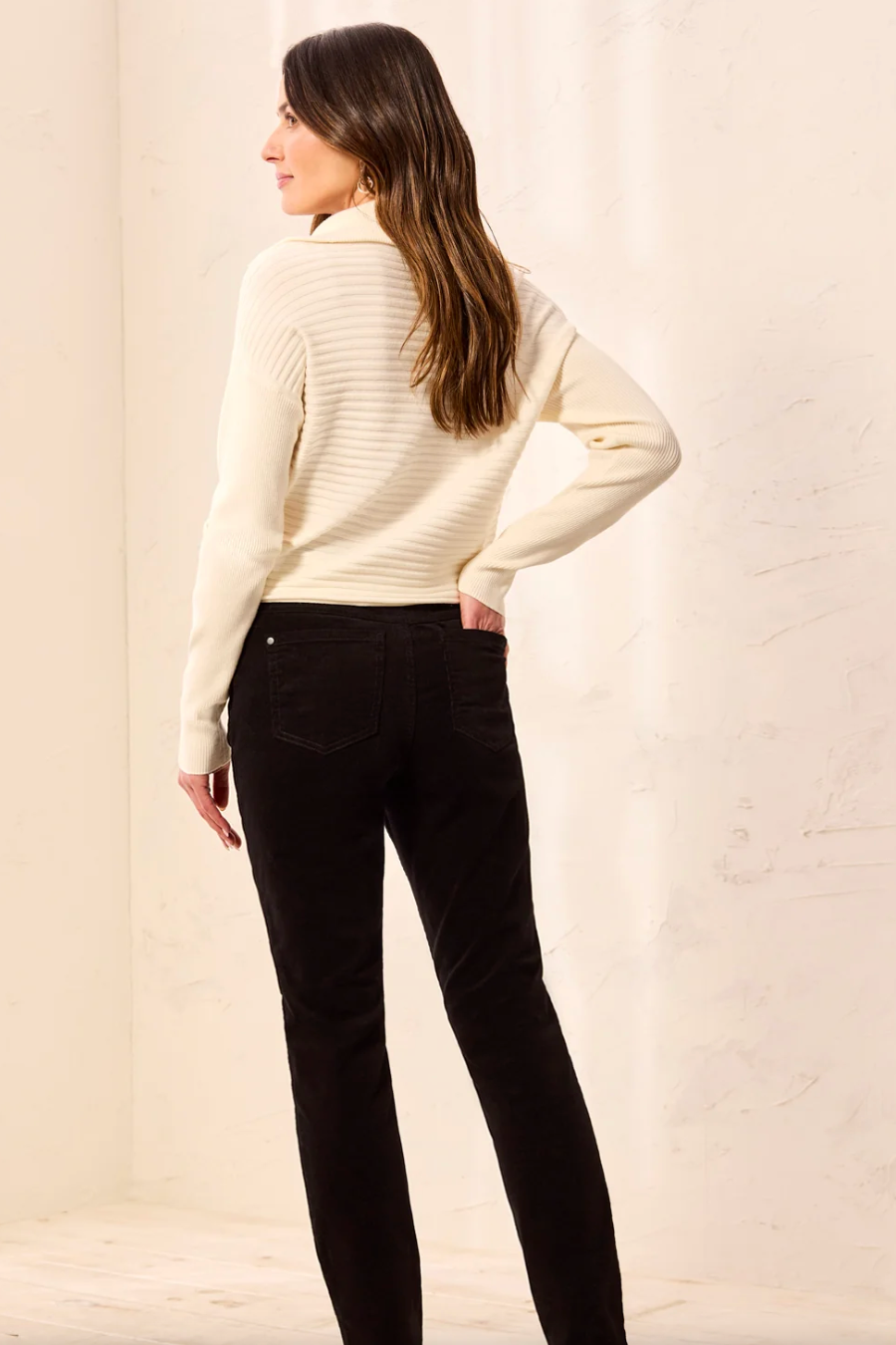 Tribal Micro Cord Pull On Slim Ankle Pant