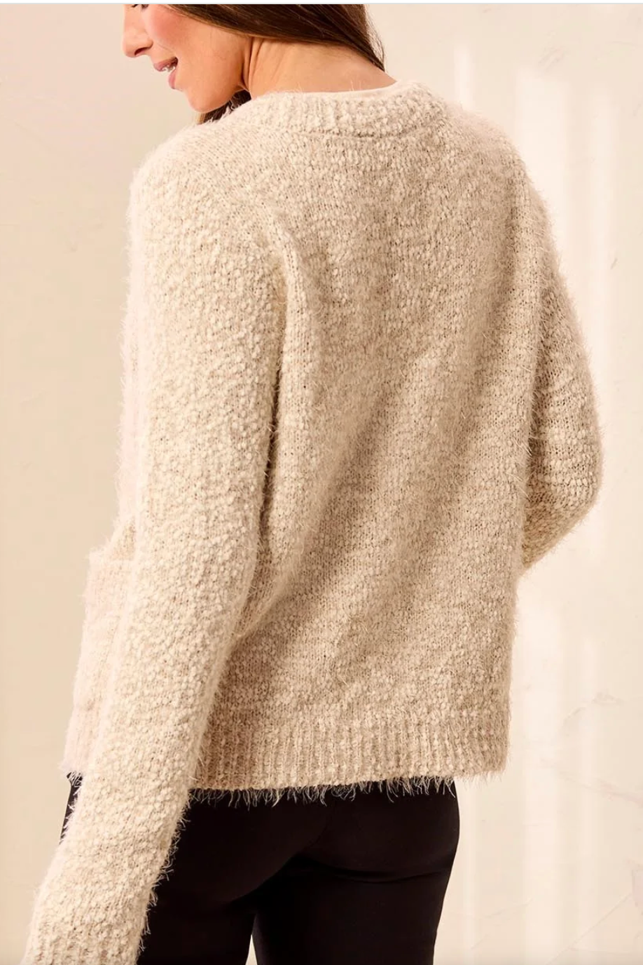 Tribal Eyelash Yarn Button-Front Long Sleeve Cardigan