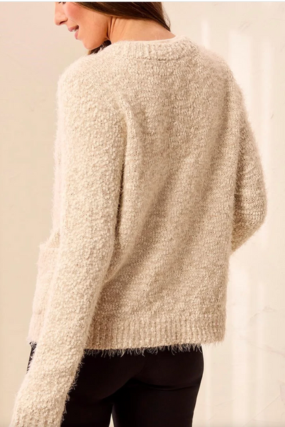 Tribal Eyelash Yarn Button-Front Long Sleeve Cardigan