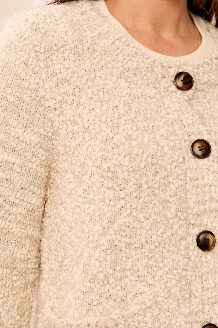 Tribal Eyelash Yarn Button-Front Long Sleeve Cardigan