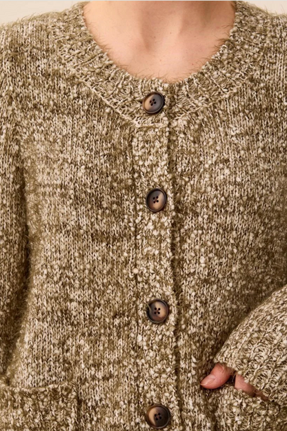 Tribal Eyelash Yarn Button-Front Long Sleeve Cardigan