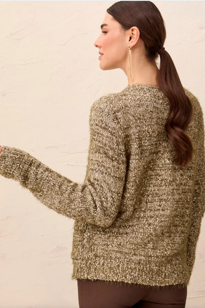 Tribal Eyelash Yarn Button-Front Long Sleeve Cardigan