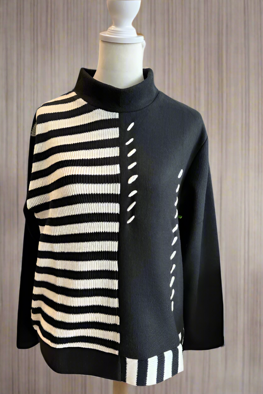 Trisha Tyler Stripe Paneled Mock Neck Sweater-NEW