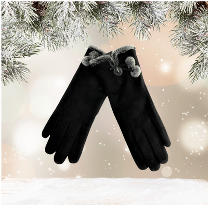 Microsuede Gloves with Pom Pom