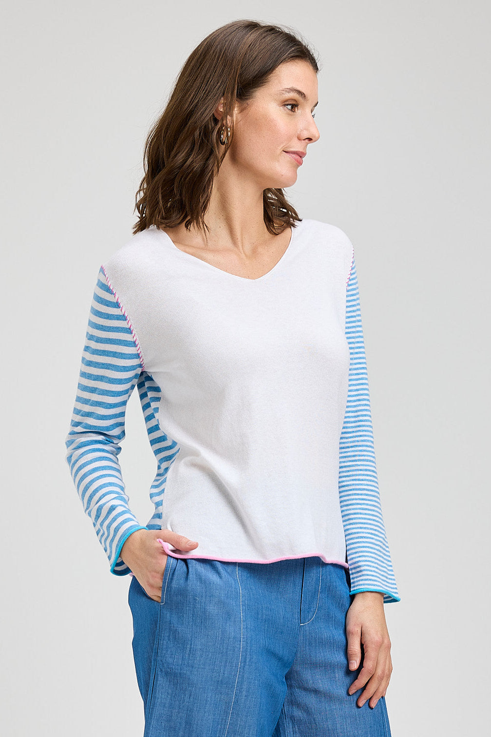 Zaket & Plover Stripe V Neck Sweater-NEW