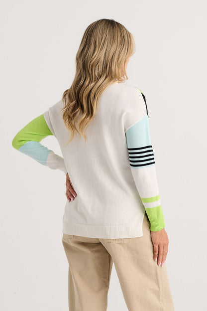 Zaket & Plover Contrast Stripe V-Neck Sweater