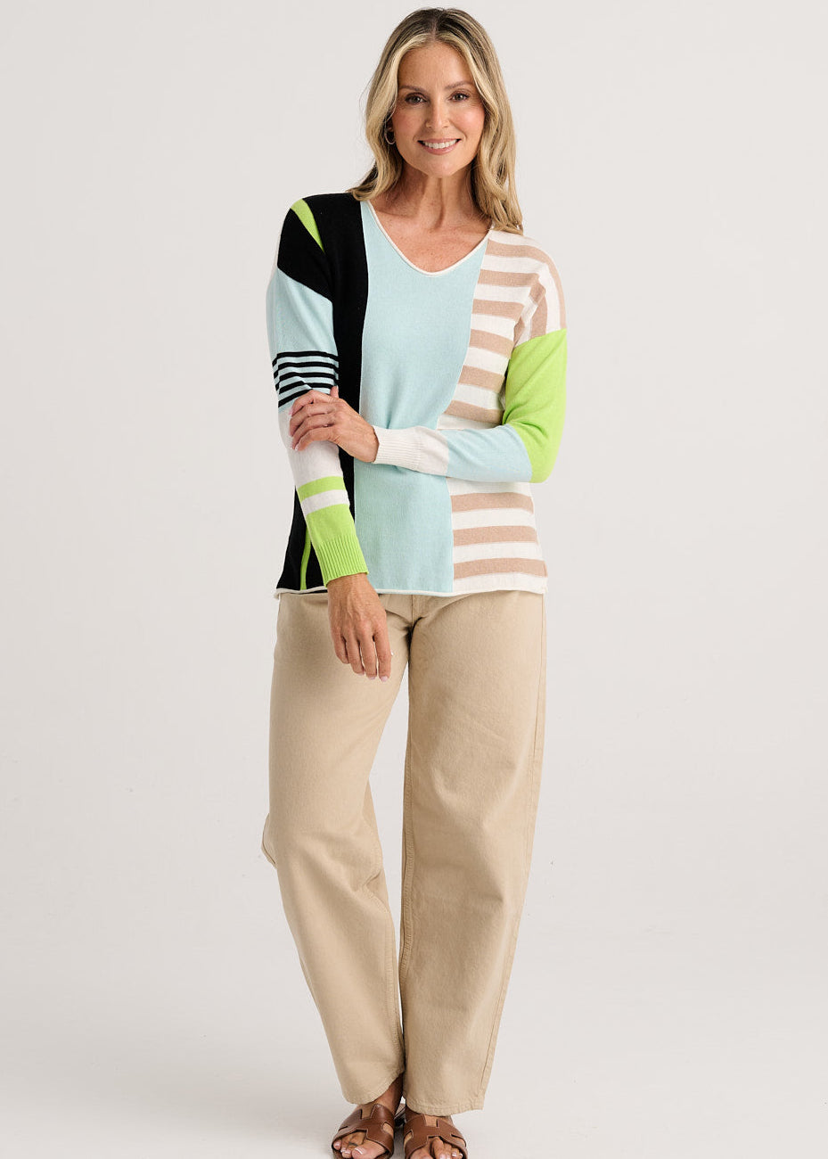 Zaket & Plover Contrast Stripe V-Neck Sweater