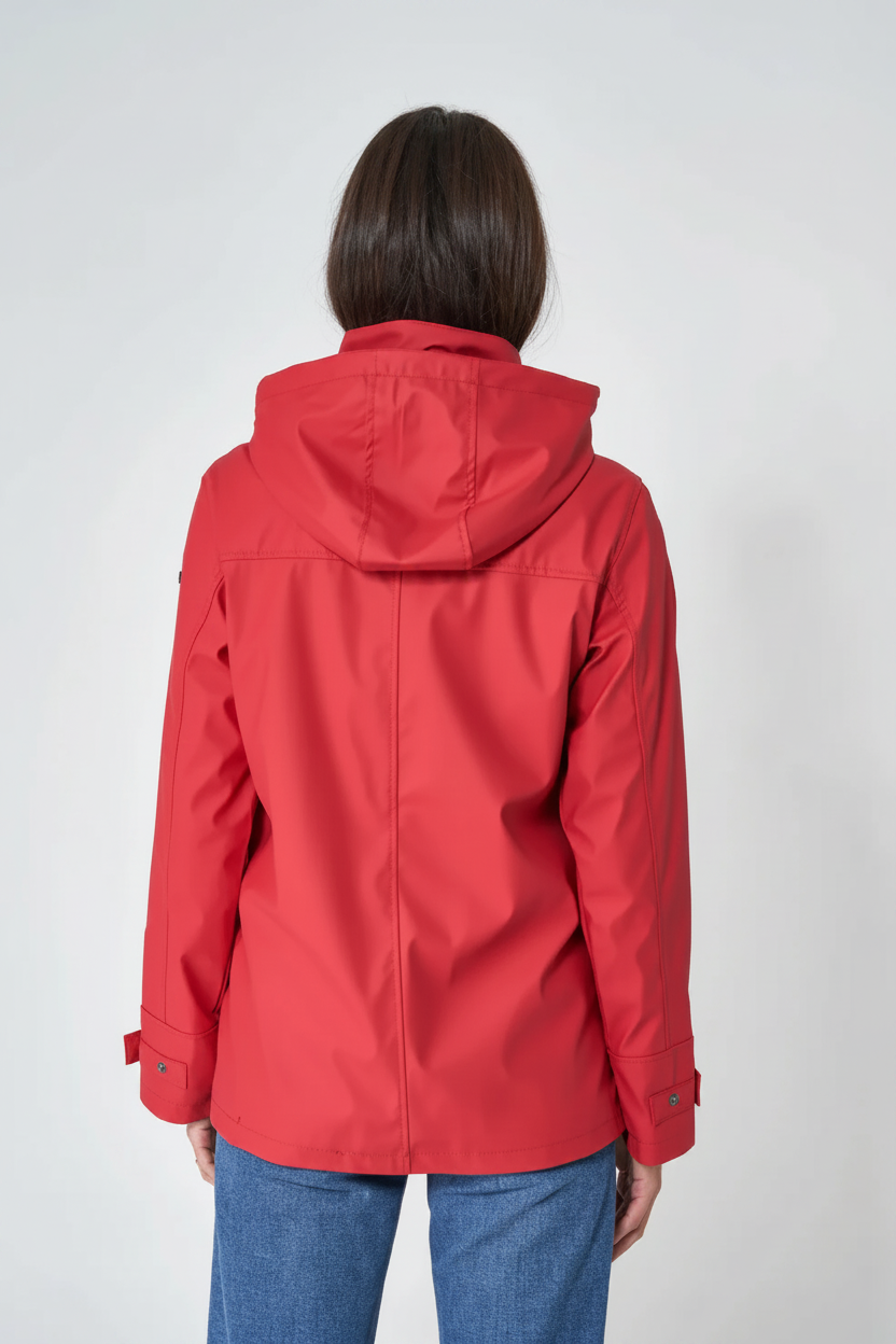 Back view red jacket