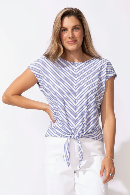 Blue chevron stripe tie-front - Model 1
