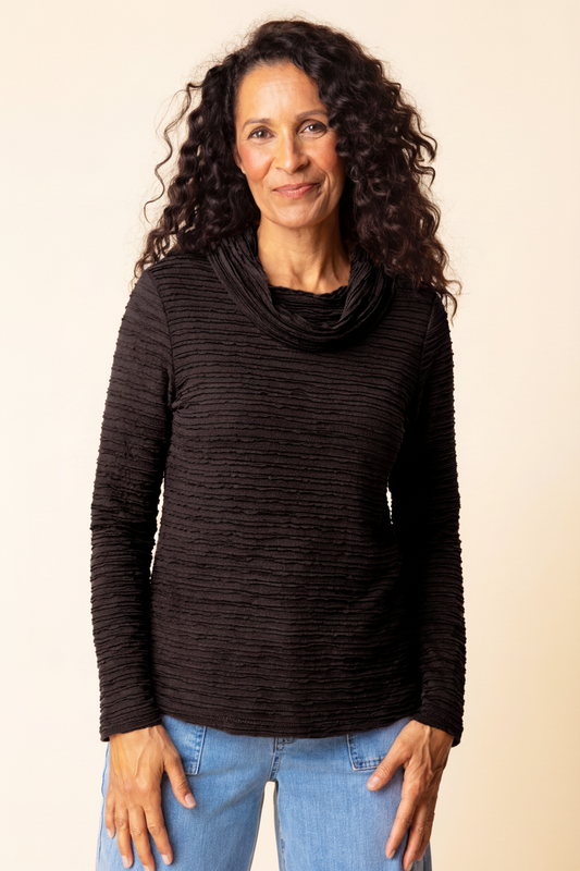Cowl Neck Ribbed Top Front
