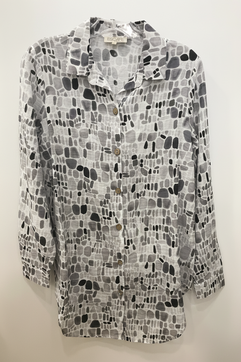 Escape abstract print button-front shirt - white bg