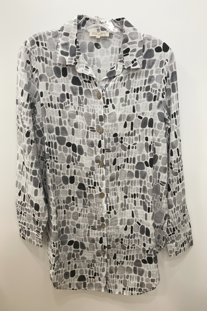 Escape abstract print button-front shirt - white bg