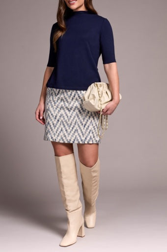 Tribal Funnel Neck Elbow Sleeve Top-NEW