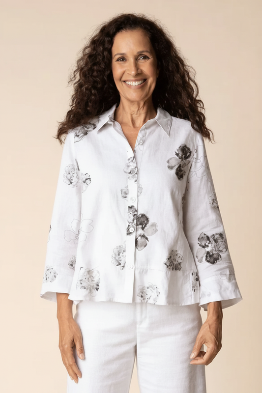Front view - white floral shirt
