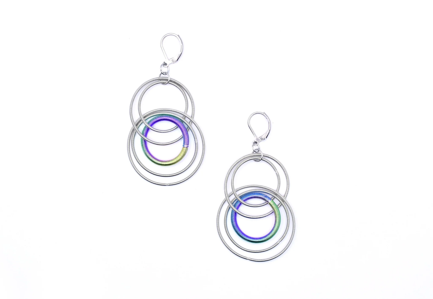 Sea Lily Silver Rings with Rainbow Earrings