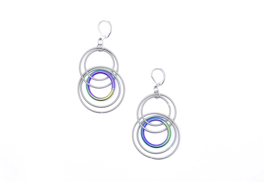 Sea Lily Silver Rings with Rainbow Earrings