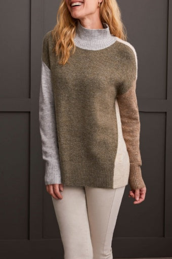 Tribal Mock Neck Color Block Sweater