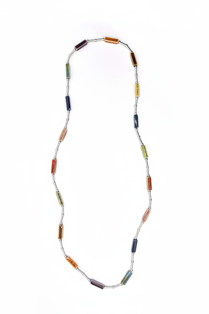 Long Silver Multicolor Bead Necklace – Full View 2:3