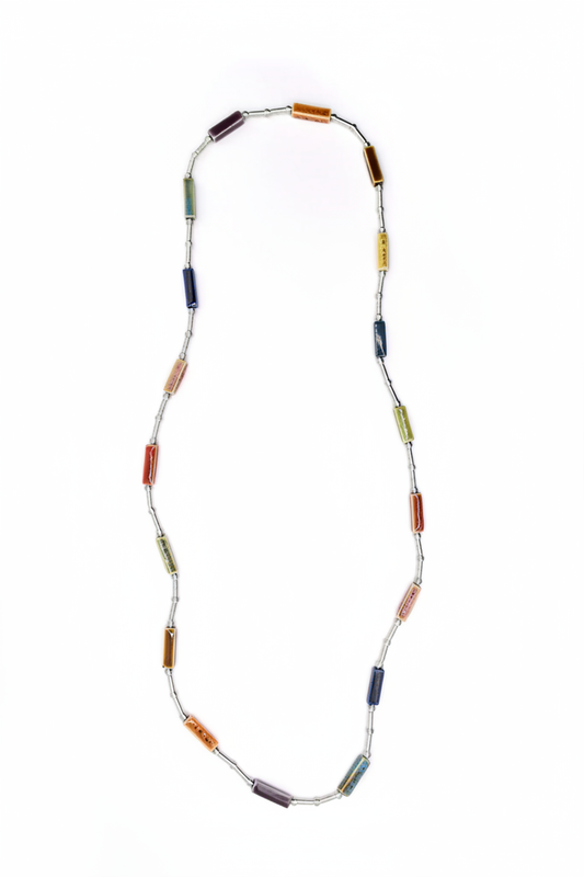 Long Silver Multicolor Bead Necklace – Full View 2:3