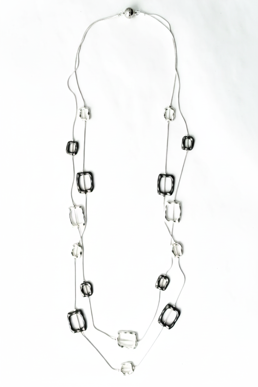 Long Steel Necklace Silver Slate – Flat Lay 2:3