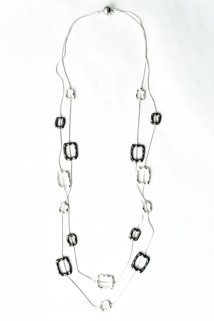 Long Steel Necklace Silver Slate – Flat Lay 2:3