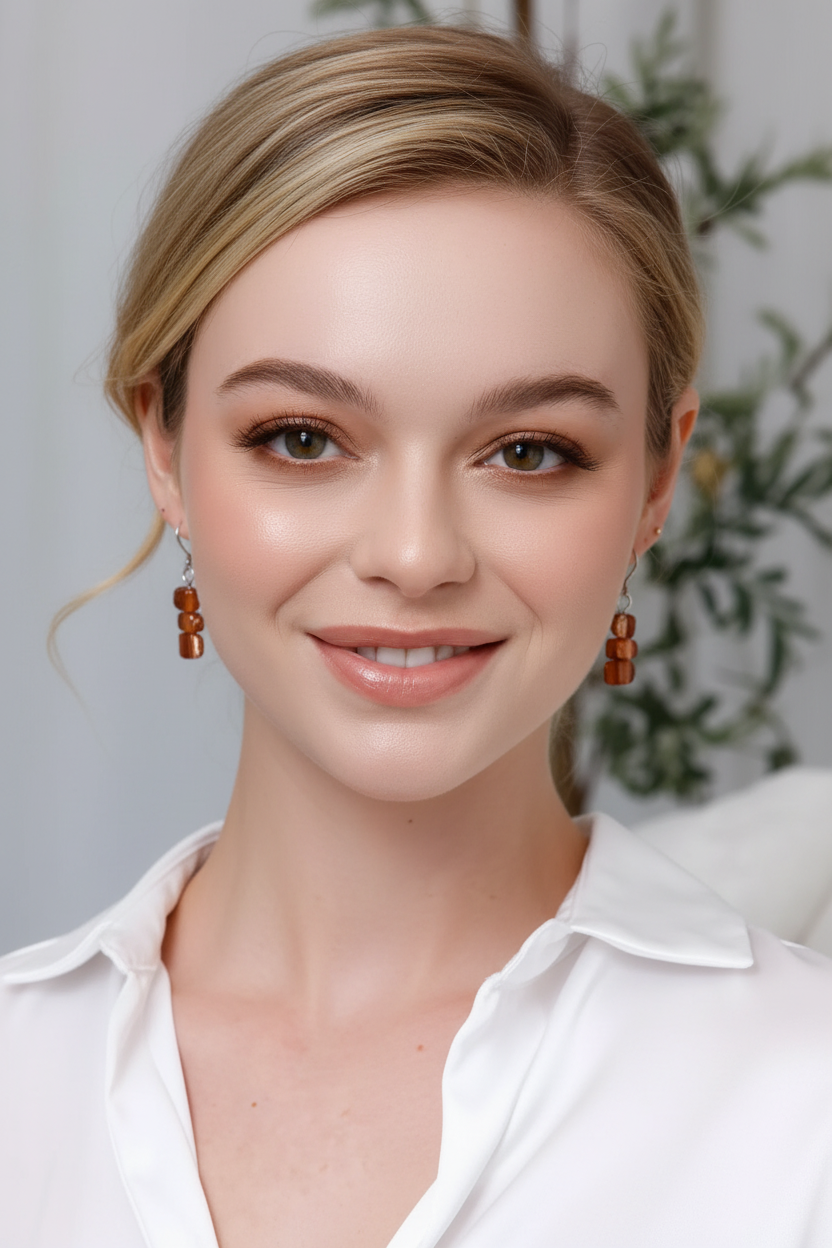 MOP Brown Nugget Earrings – Model Shot 2:3