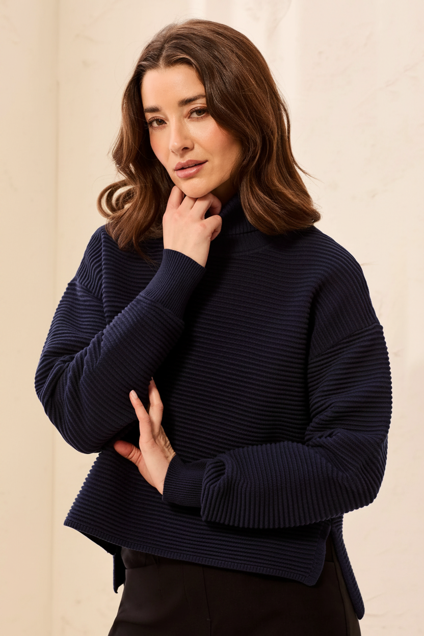 Navy Mock Neck Front
