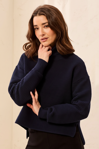 Navy Mock Neck Front