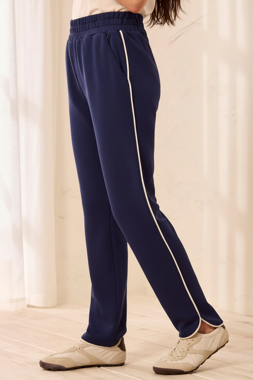 Navy Piping Pant Side