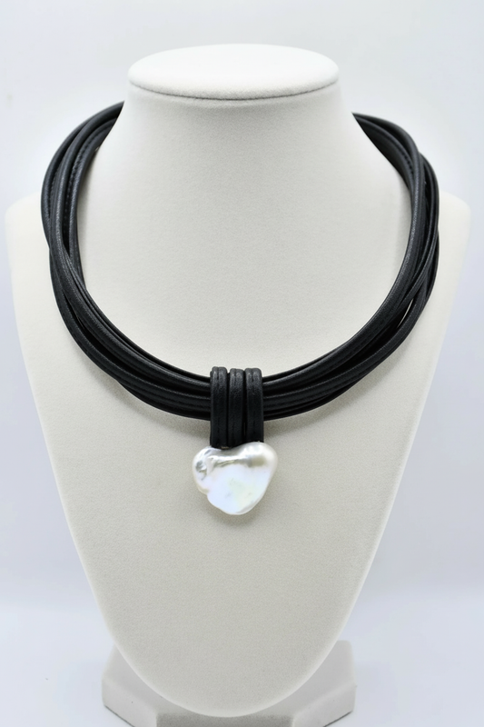 Sea Lily Black Leather Necklace