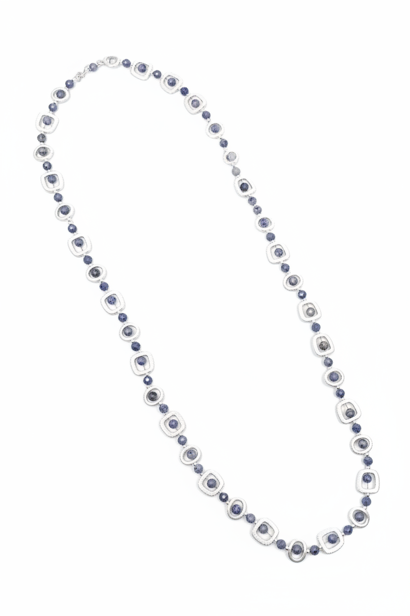 Sea Lily Lapis Geometric Silver Necklace
