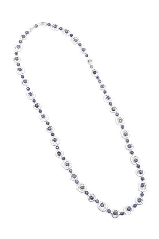 Sea Lily Lapis Geometric Silver Necklace