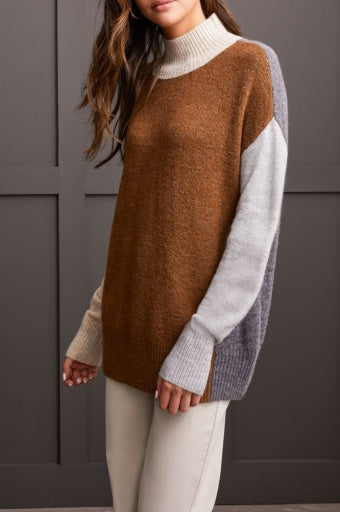 Tribal Mock Neck Color Block Sweater