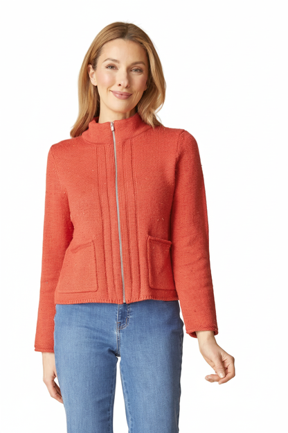 Tweed Cardigan – Coral/Orange Front