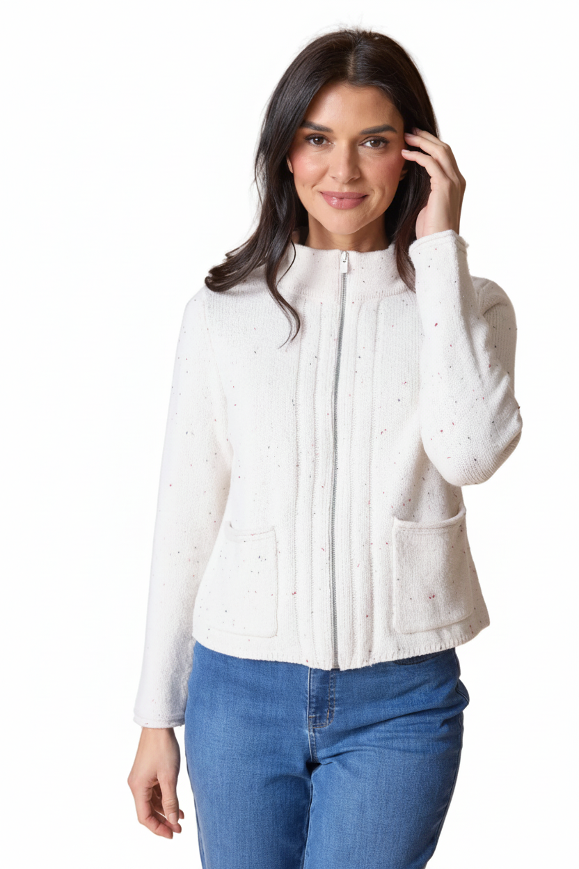 Tweed Cardigan – Winter White Front