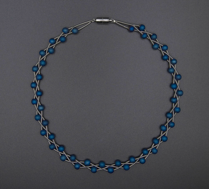 Sea Lily Braided Piano Wire Necklace with Blue Geodes