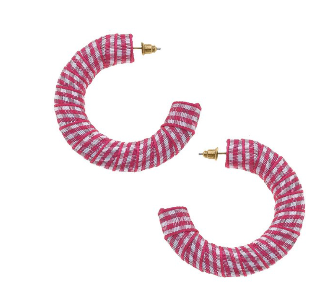 Gingham Earrings-Fuchsia