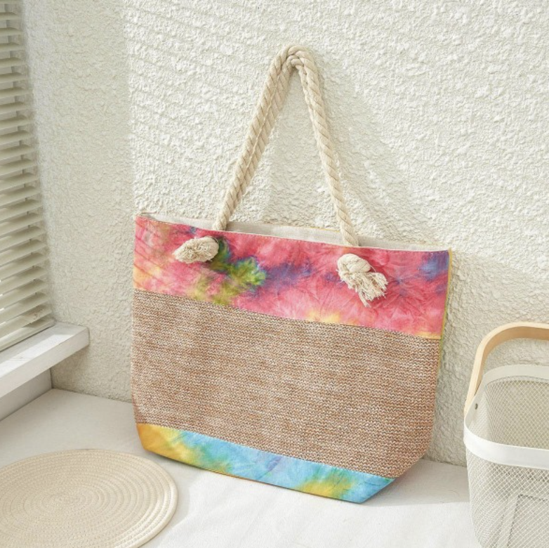 Tie Dye And Jute Canvas Tote Bag